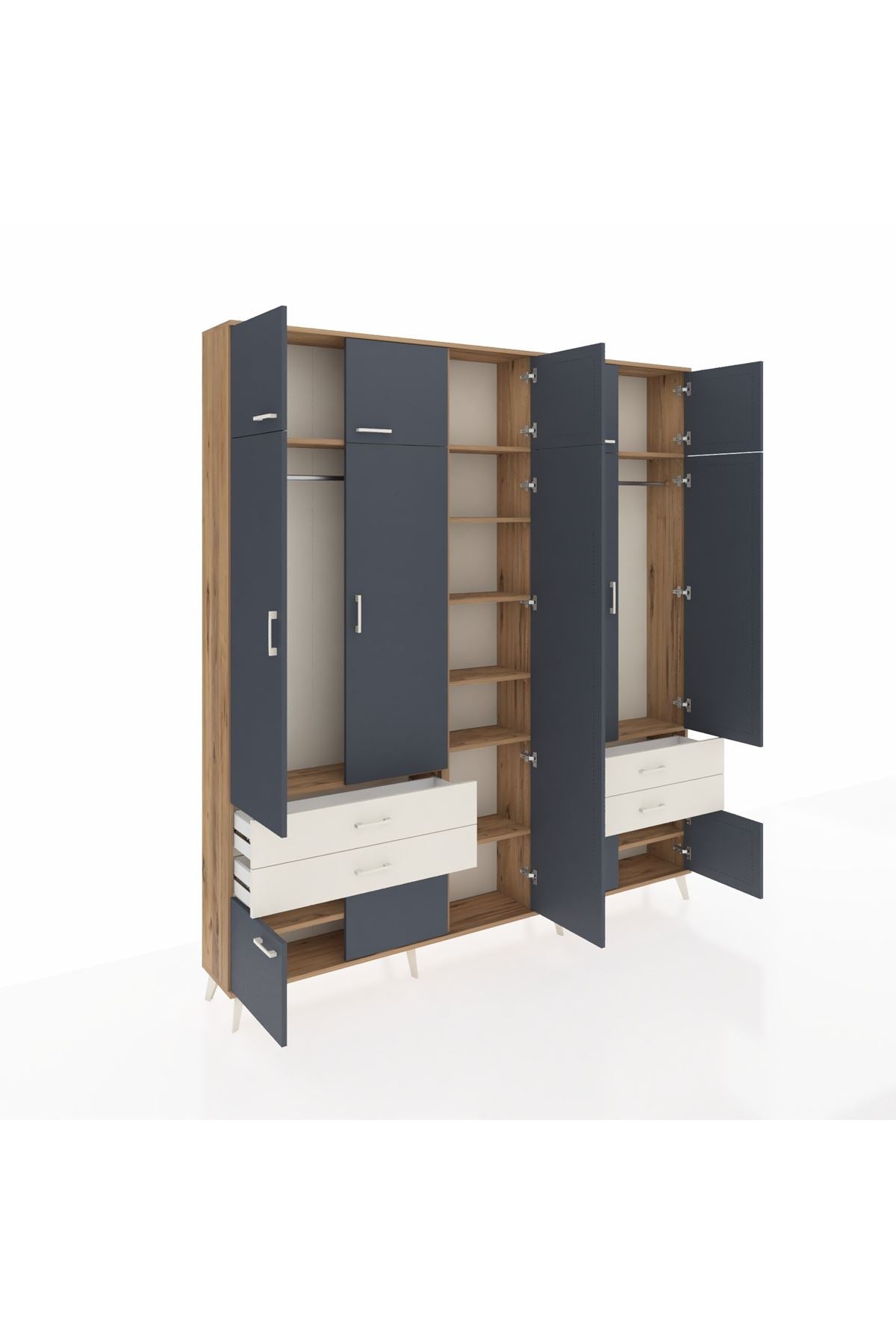 Arges Dolap 12 Raflı 4 Çekmeceli 2 Askılı 220x30x243 Çam-Antrasit/Aytaşı