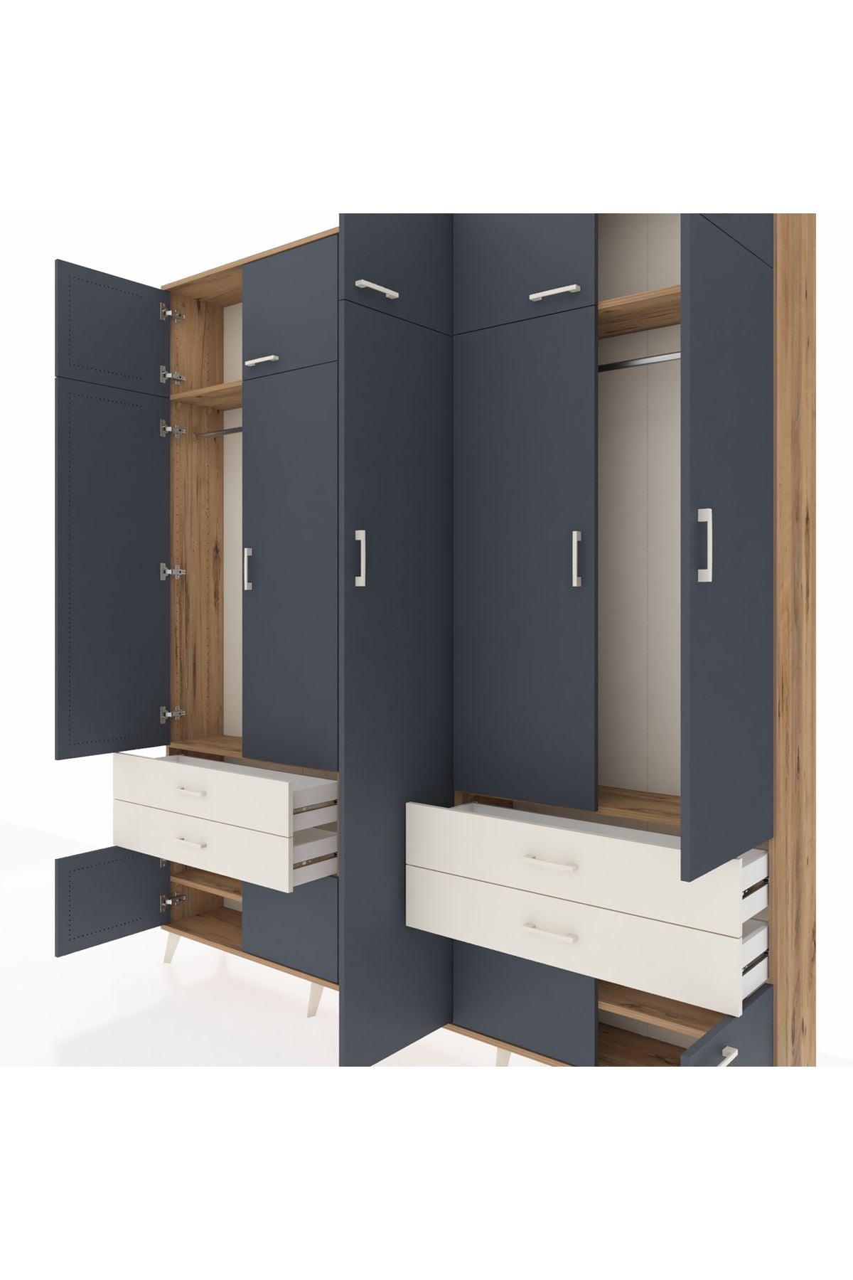 Arges Dolap 12 Raflı 4 Çekmeceli 2 Askılı 220x30x243 Çam-Antrasit/Aytaşı