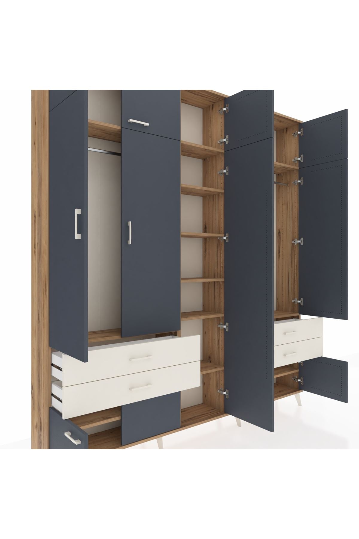 Arges Dolap 12 Raflı 4 Çekmeceli 2 Askılı 220x30x243 Çam-Antrasit/Aytaşı