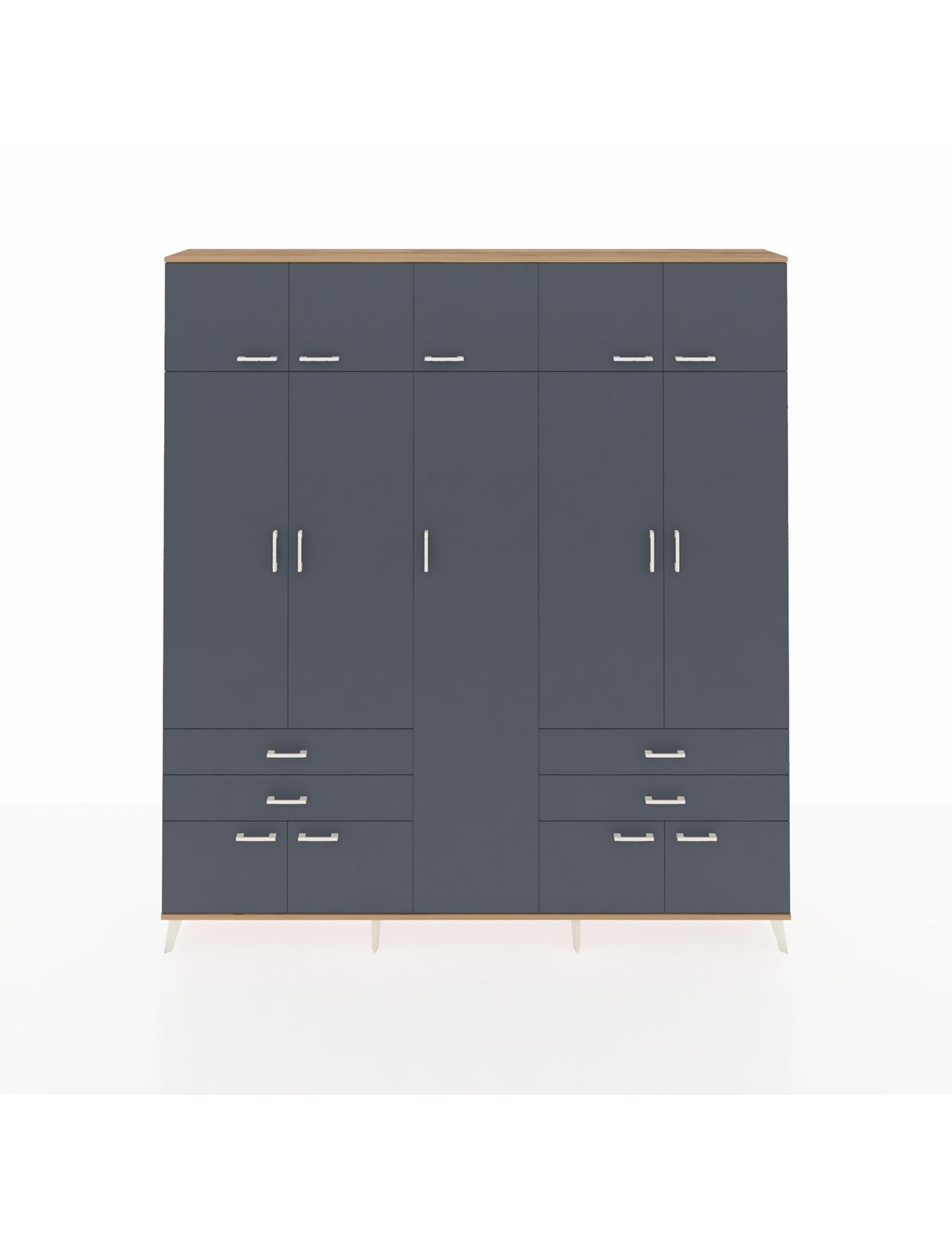 Arges Gardrop 12 Raflı 4 Çekmeceli 2 Askılı 220x30x243 Çam-Antrasit