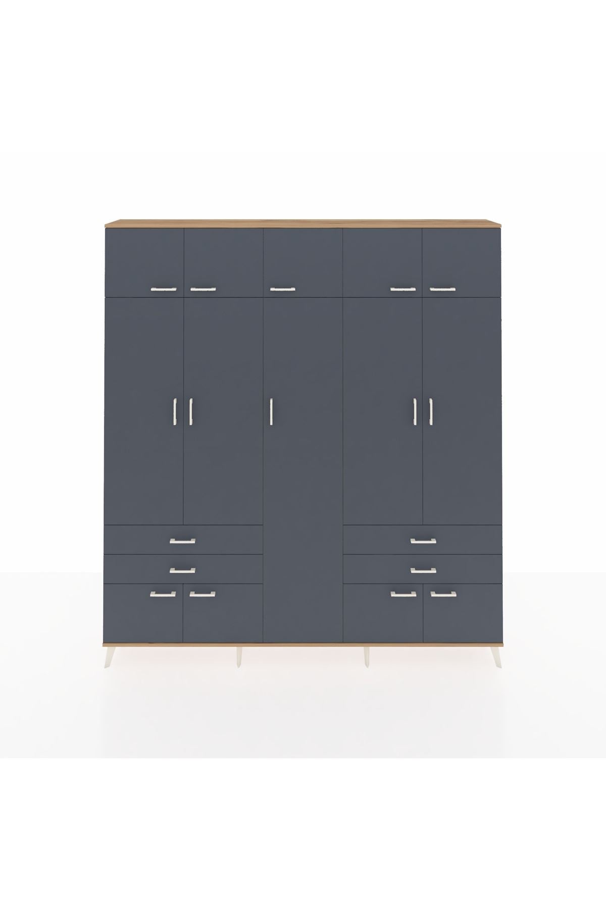 Arges Gardrop 12 Raflı 4 Çekmeceli 2 Askılı 220x30x243 Çam-Antrasit