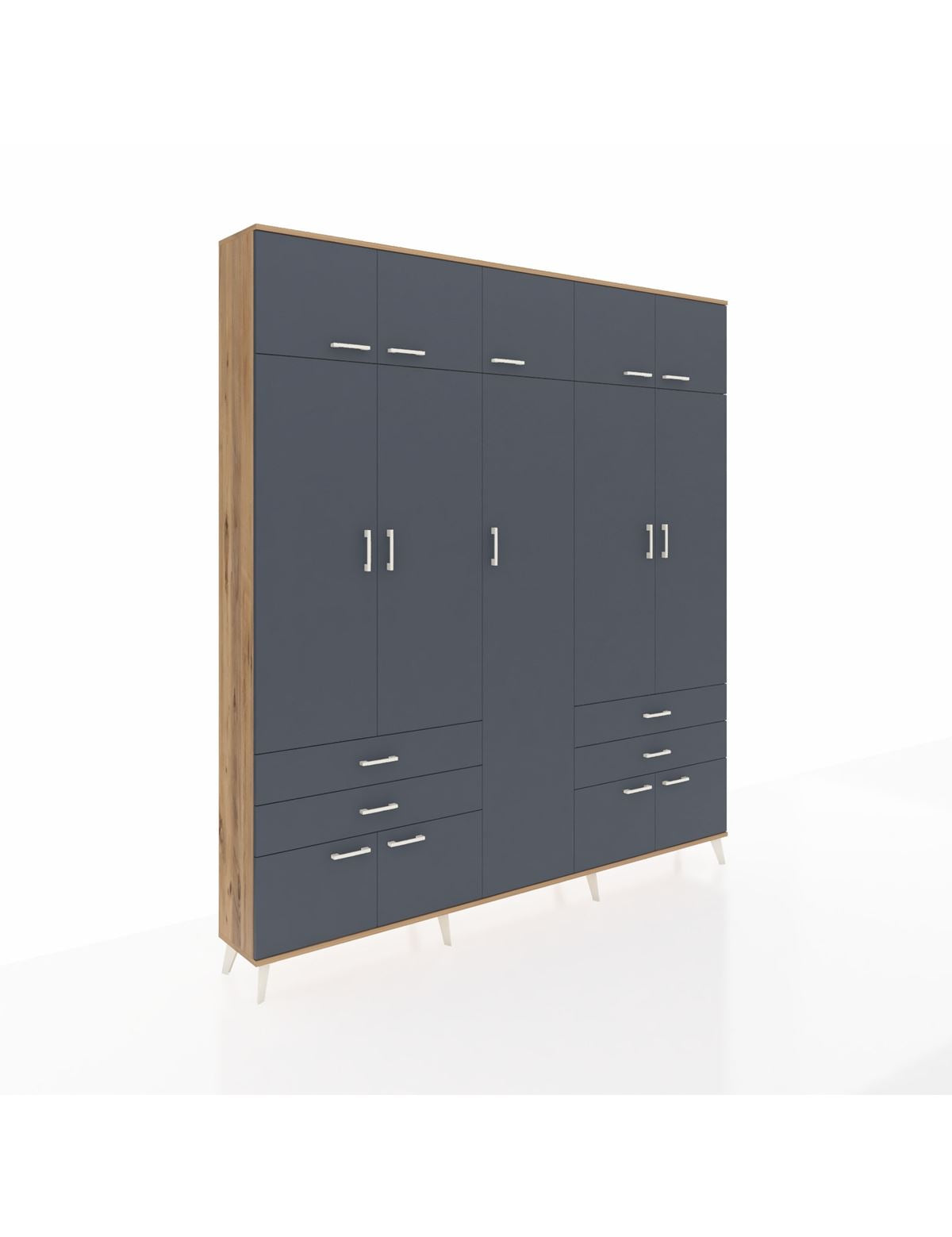 Arges Gardrop 12 Raflı 4 Çekmeceli 2 Askılı 220x30x243 Çam-Antrasit