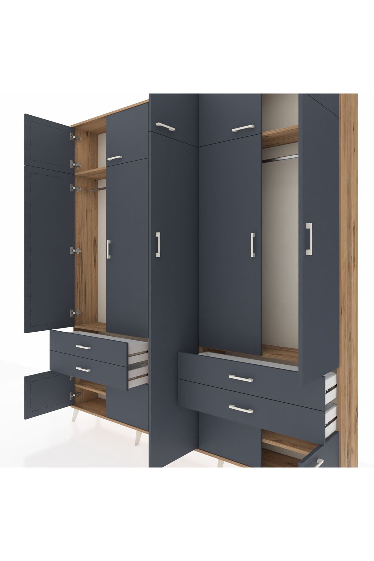 Arges Gardrop 12 Raflı 4 Çekmeceli 2 Askılı 220x30x243 Çam-Antrasit