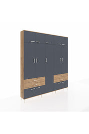 Arges Dolap 12 Raflı 4 Çekmeceli 2 Askılı 220x30x243 Çam-Antrasit/Çam