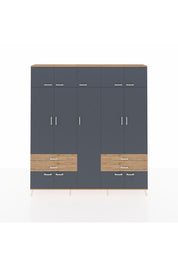 Arges Dolap 12 Raflı 4 Çekmeceli 2 Askılı 220x30x243 Çam-Antrasit/Çam