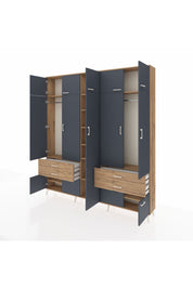 Arges Dolap 12 Raflı 4 Çekmeceli 2 Askılı 220x30x243 Çam-Antrasit/Çam