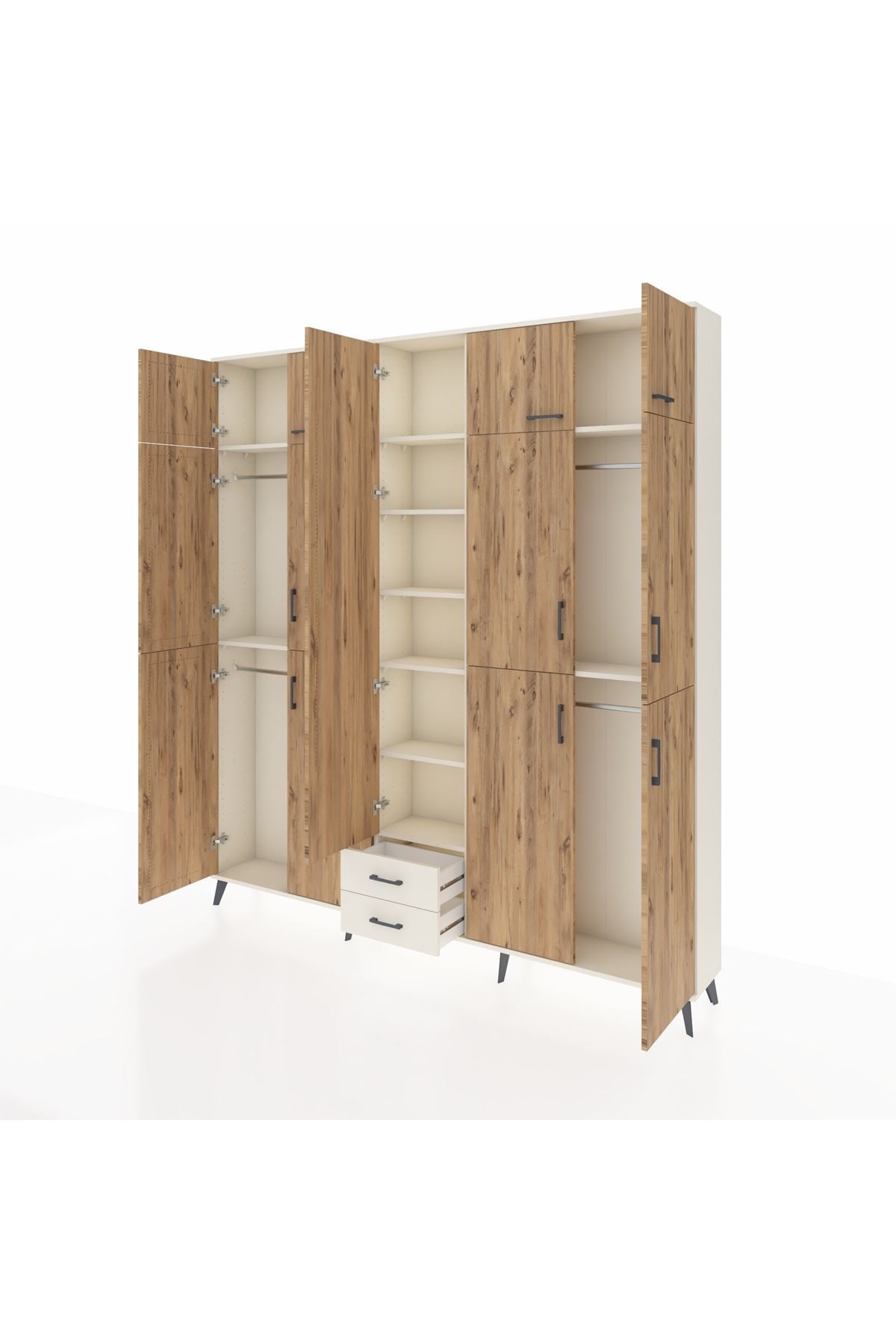 Arges Dolap 10 Raflı 2 Çekmeceli 4 Askılı 220x30x243 Aytaşı-Çam/Aytaşı