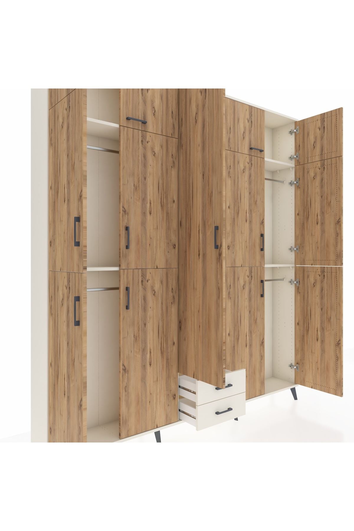 Arges Dolap 10 Raflı 2 Çekmeceli 4 Askılı 220x30x243 Aytaşı-Çam/Aytaşı