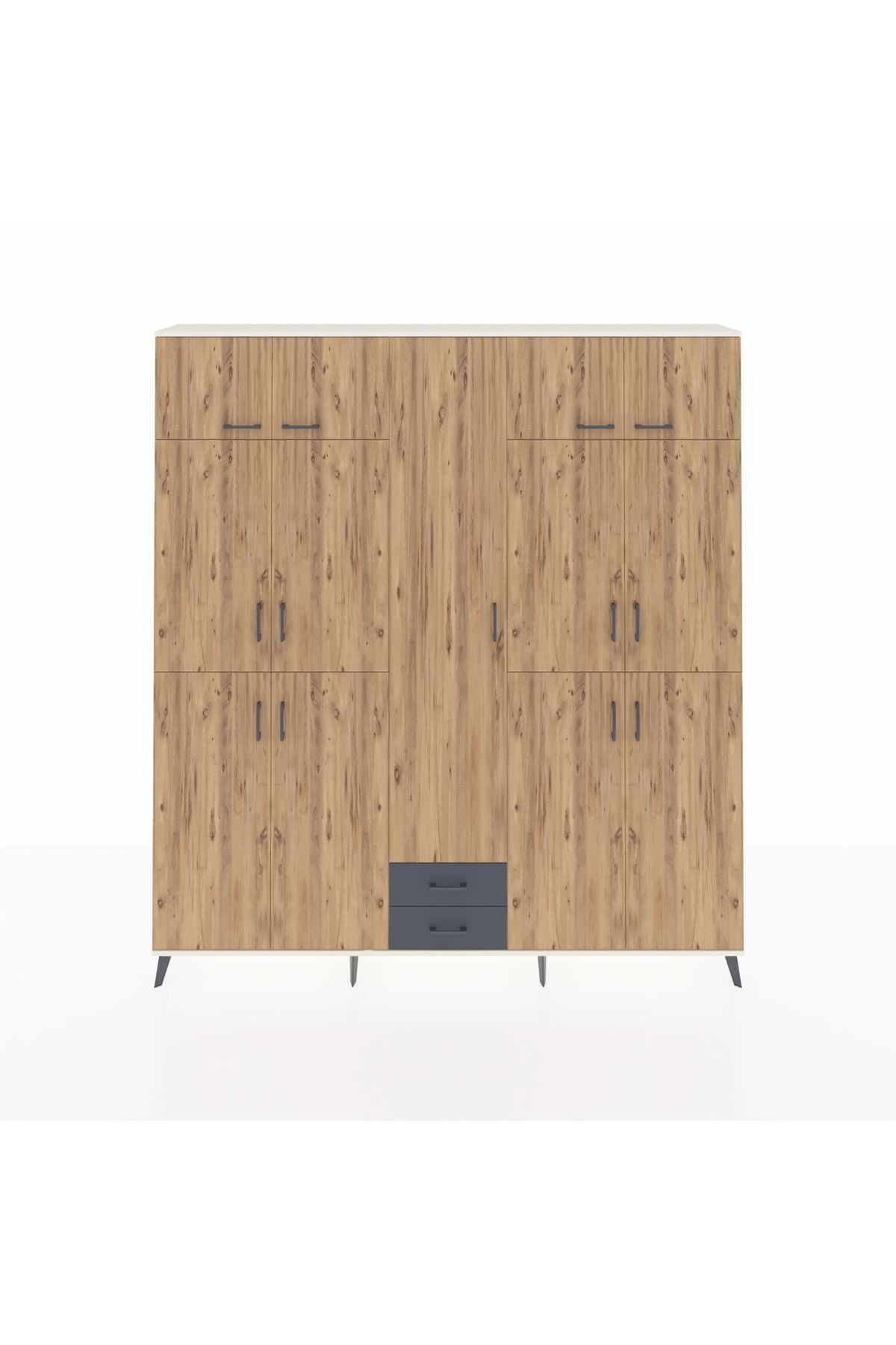 Arges Dolap 10 Raflı 2 Çekmeceli 4 Askılı 220x30x243 Aytaşı-Çam/Antrasit