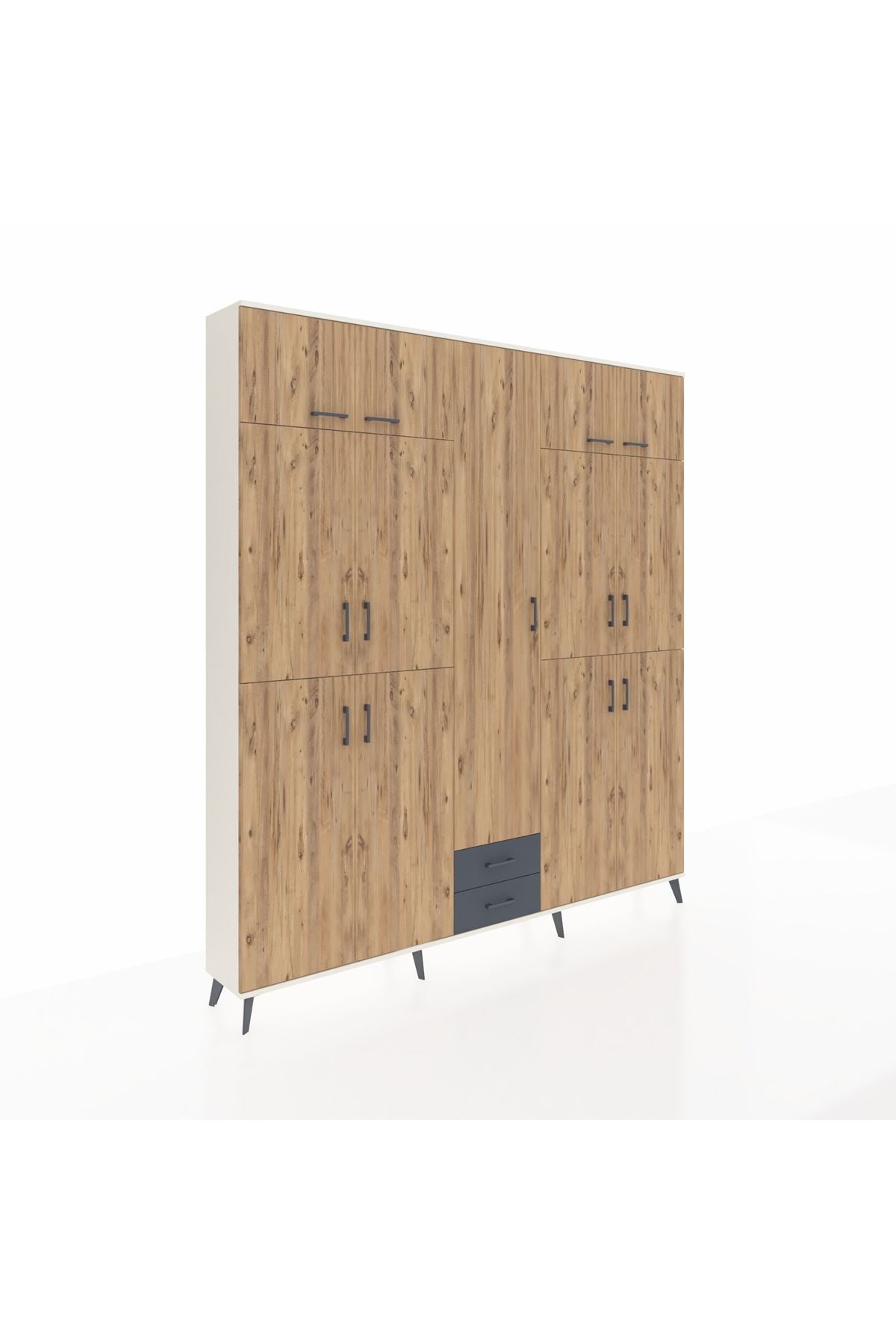 Arges Dolap 10 Raflı 2 Çekmeceli 4 Askılı 220x30x243 Aytaşı-Çam/Antrasit