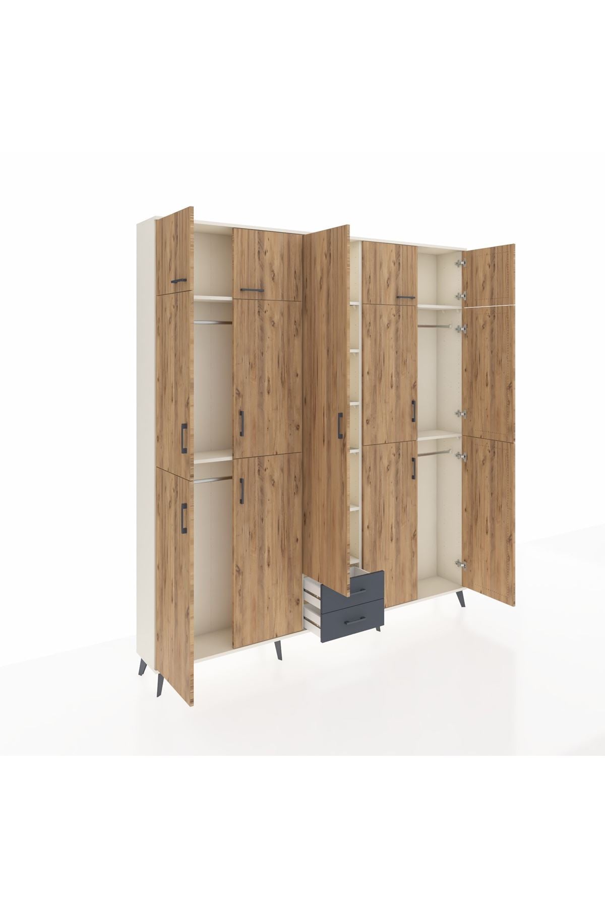 Arges Dolap 10 Raflı 2 Çekmeceli 4 Askılı 220x30x243 Aytaşı-Çam/Antrasit