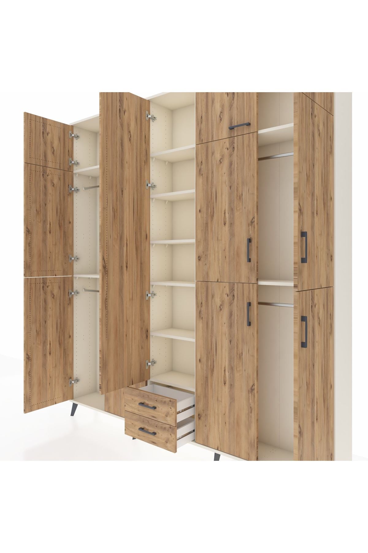 Arges Gardrop 10 Raflı 2 Çekmeceli 4 Askılı 220x30x243 Aytaşı-Çam