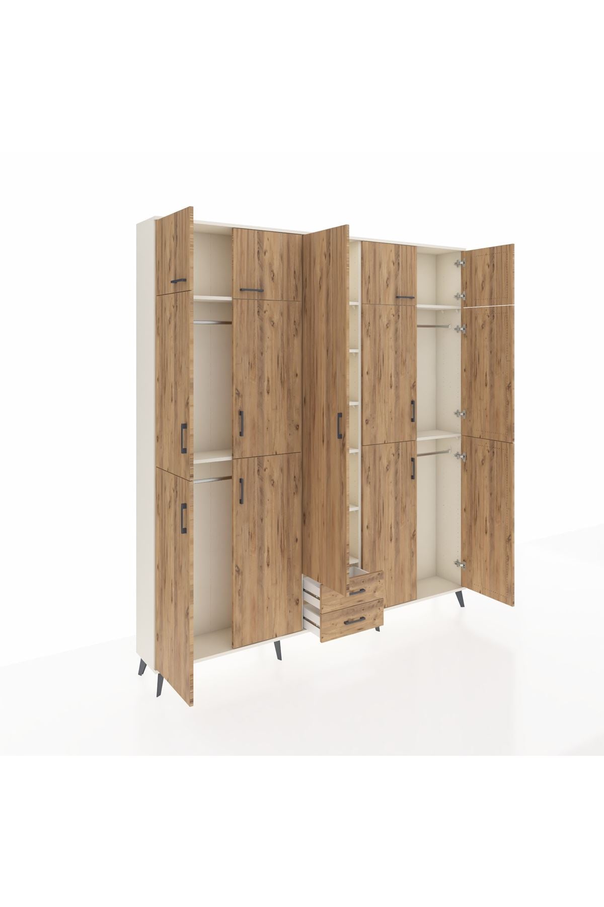 Arges Gardrop 10 Raflı 2 Çekmeceli 4 Askılı 220x30x243 Aytaşı-Çam