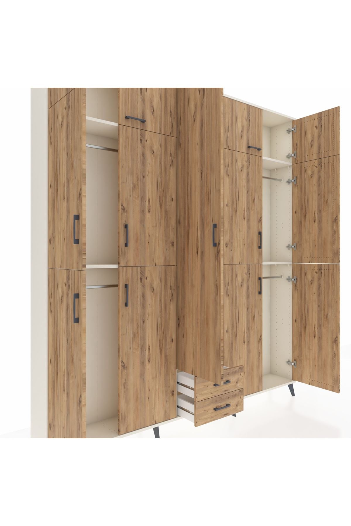 Arges Gardrop 10 Raflı 2 Çekmeceli 4 Askılı 220x30x243 Aytaşı-Çam