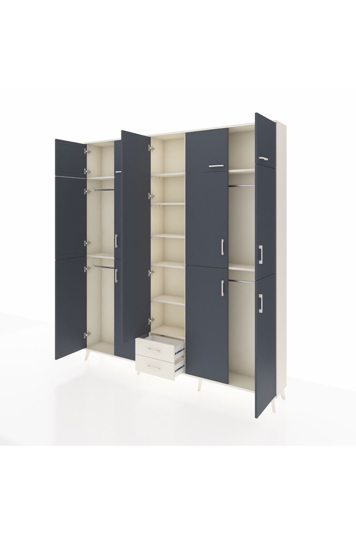 Arges Dolap 10 Raflı 2 Çekmeceli 4 Askılı 220x30x243 Aytaşı-Antrasit/Aytaşı