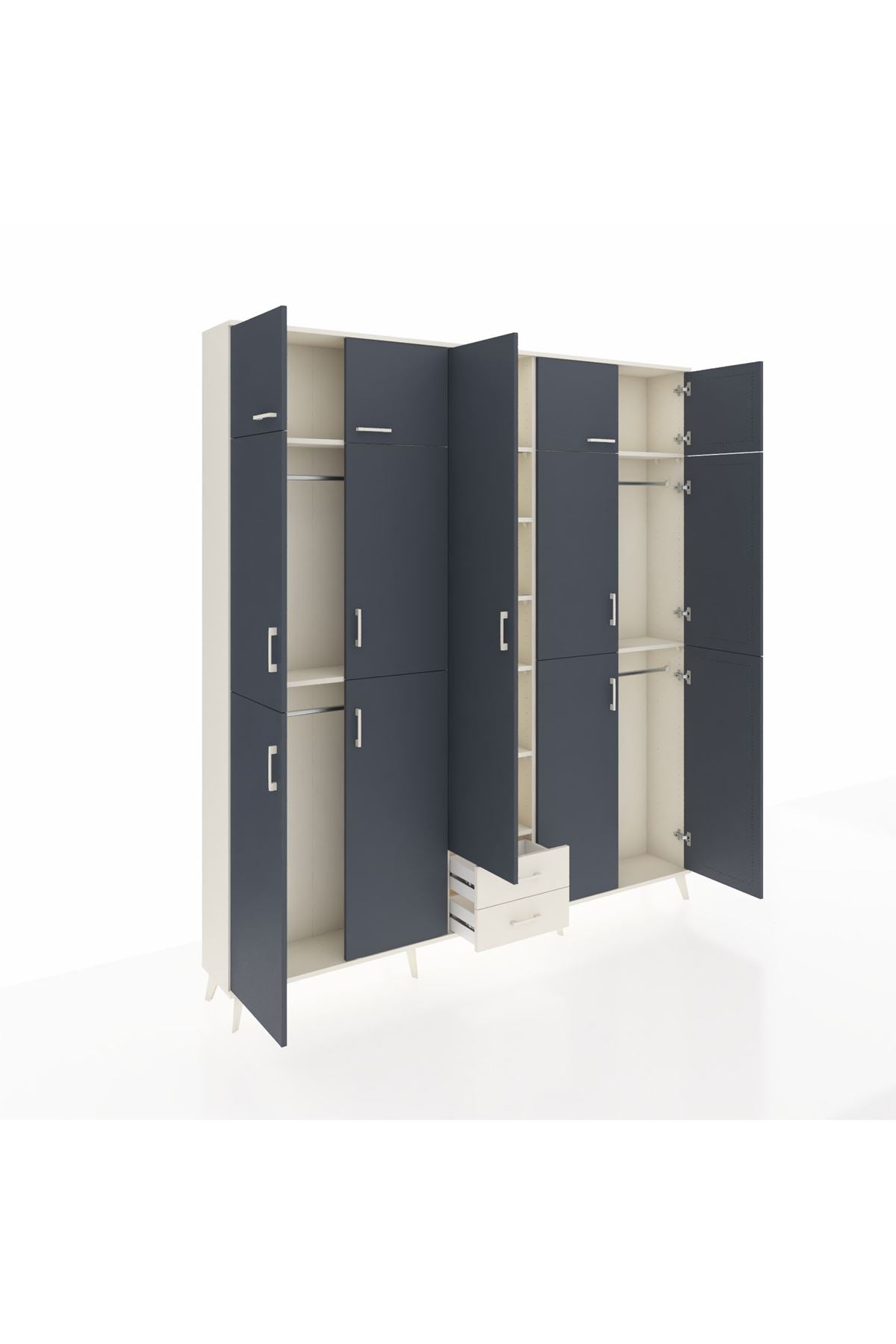 Arges Dolap 10 Raflı 2 Çekmeceli 4 Askılı 220x30x243 Aytaşı-Antrasit/Aytaşı