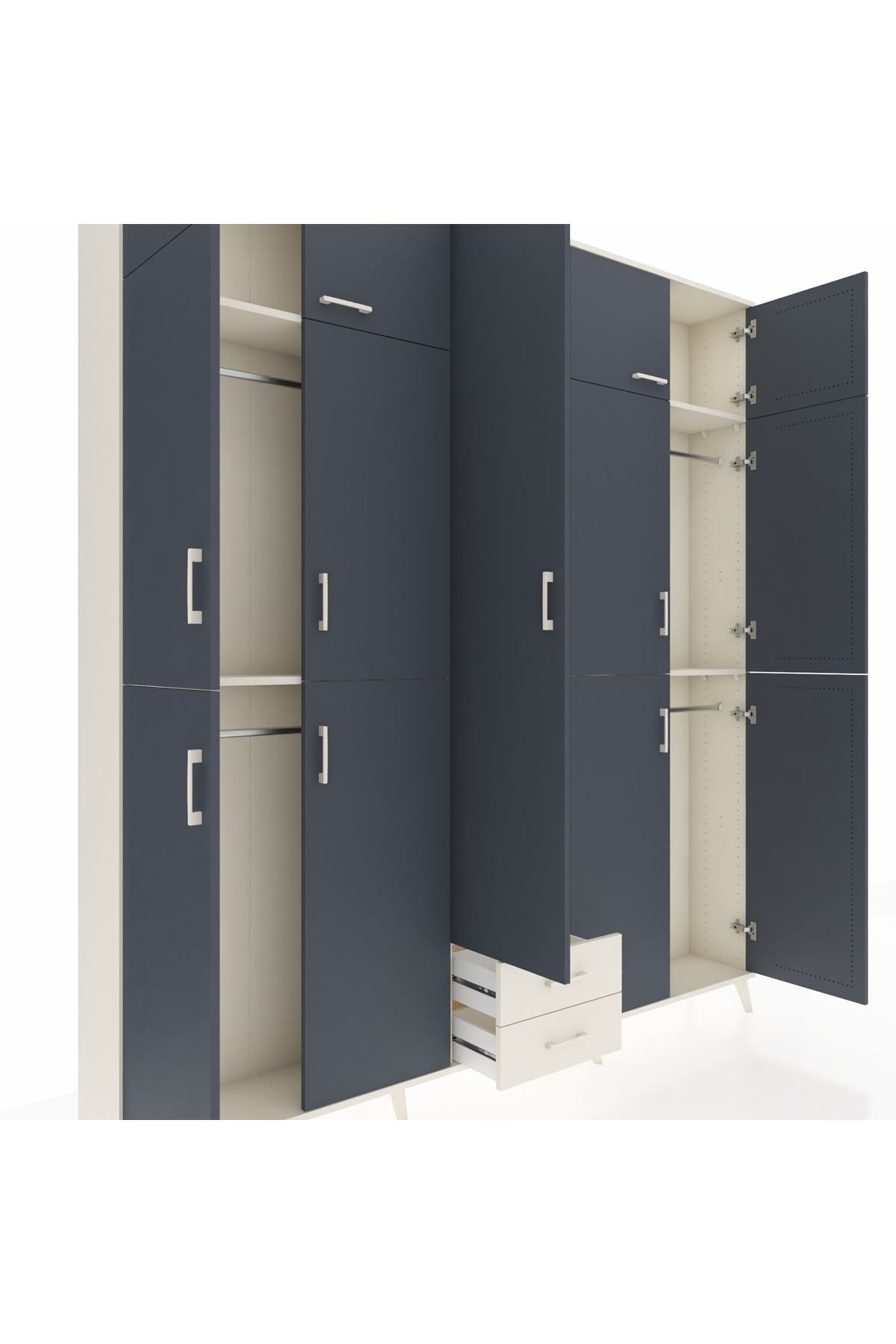 Arges Dolap 10 Raflı 2 Çekmeceli 4 Askılı 220x30x243 Aytaşı-Antrasit/Aytaşı