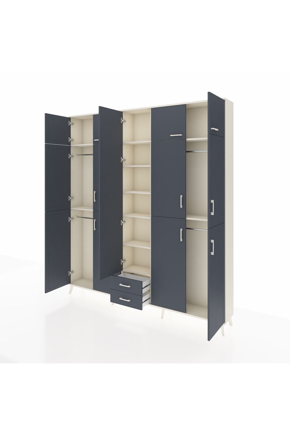 Arges Gardrop 10 Raflı 2 Çekmeceli 4 Askılı 220x30x243 Aytaşı-Antrasit