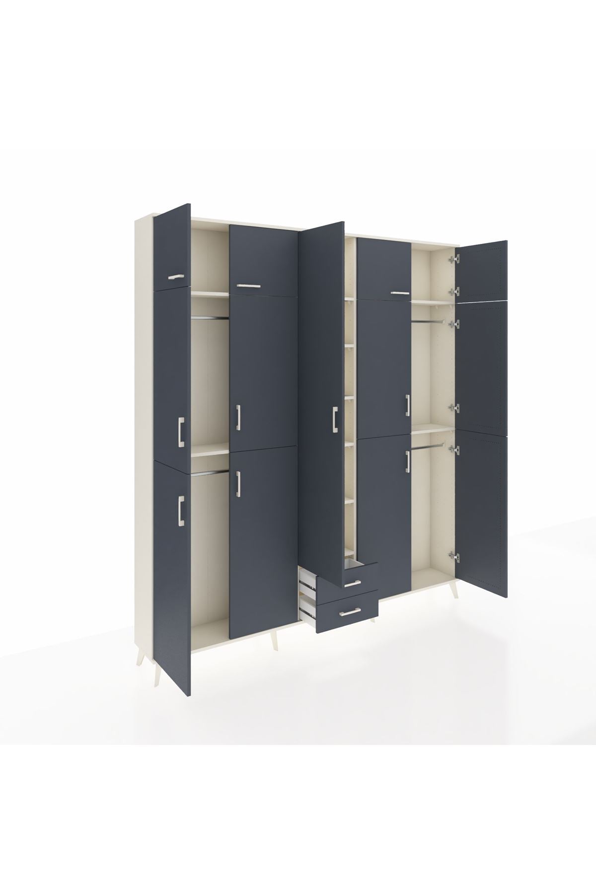 Arges Gardrop 10 Raflı 2 Çekmeceli 4 Askılı 220x30x243 Aytaşı-Antrasit