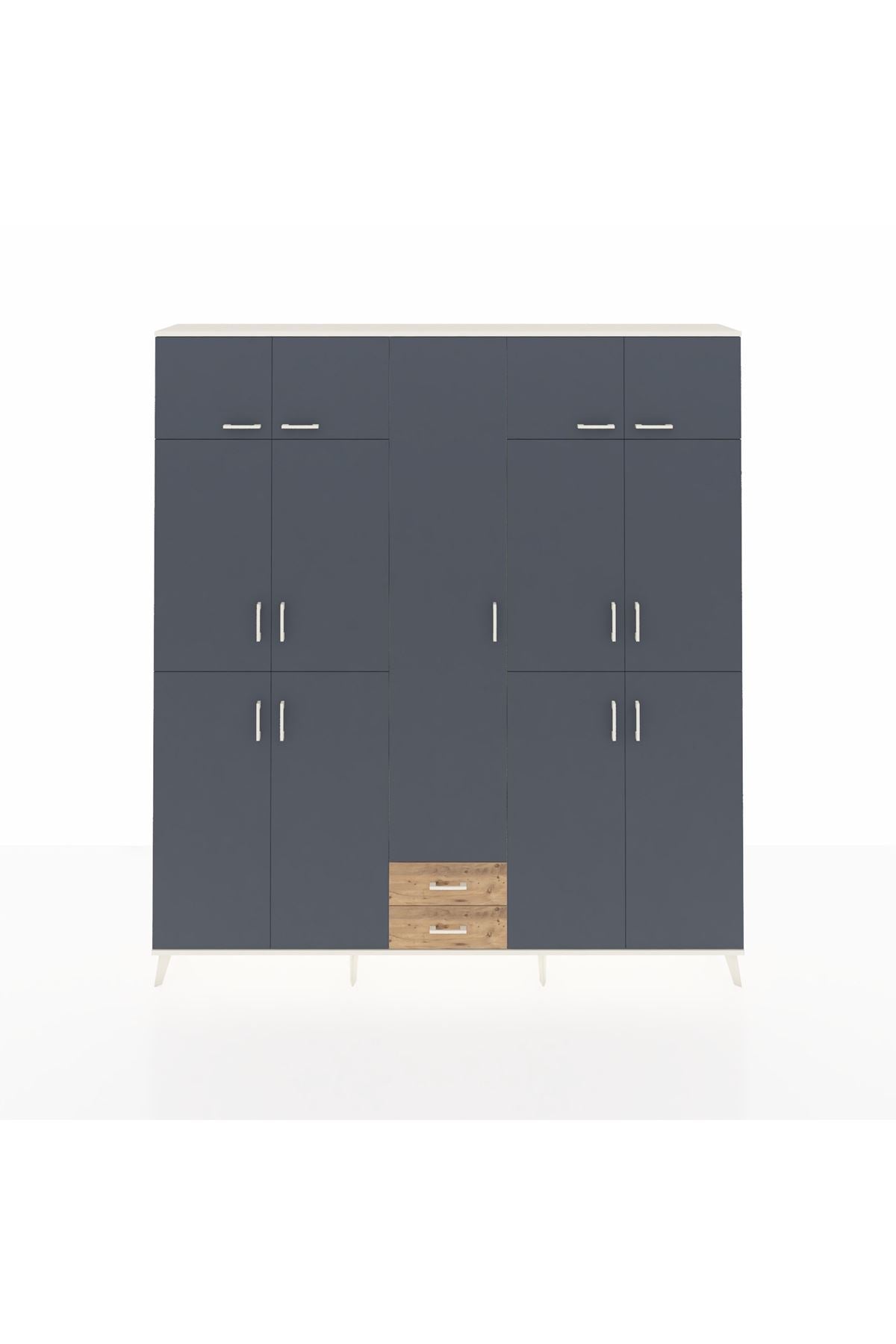 Arges Dolap 10 Raflı 2 Çekmeceli 4 Askılı 220x30x243 Aytaşı-Antrasit/Çam