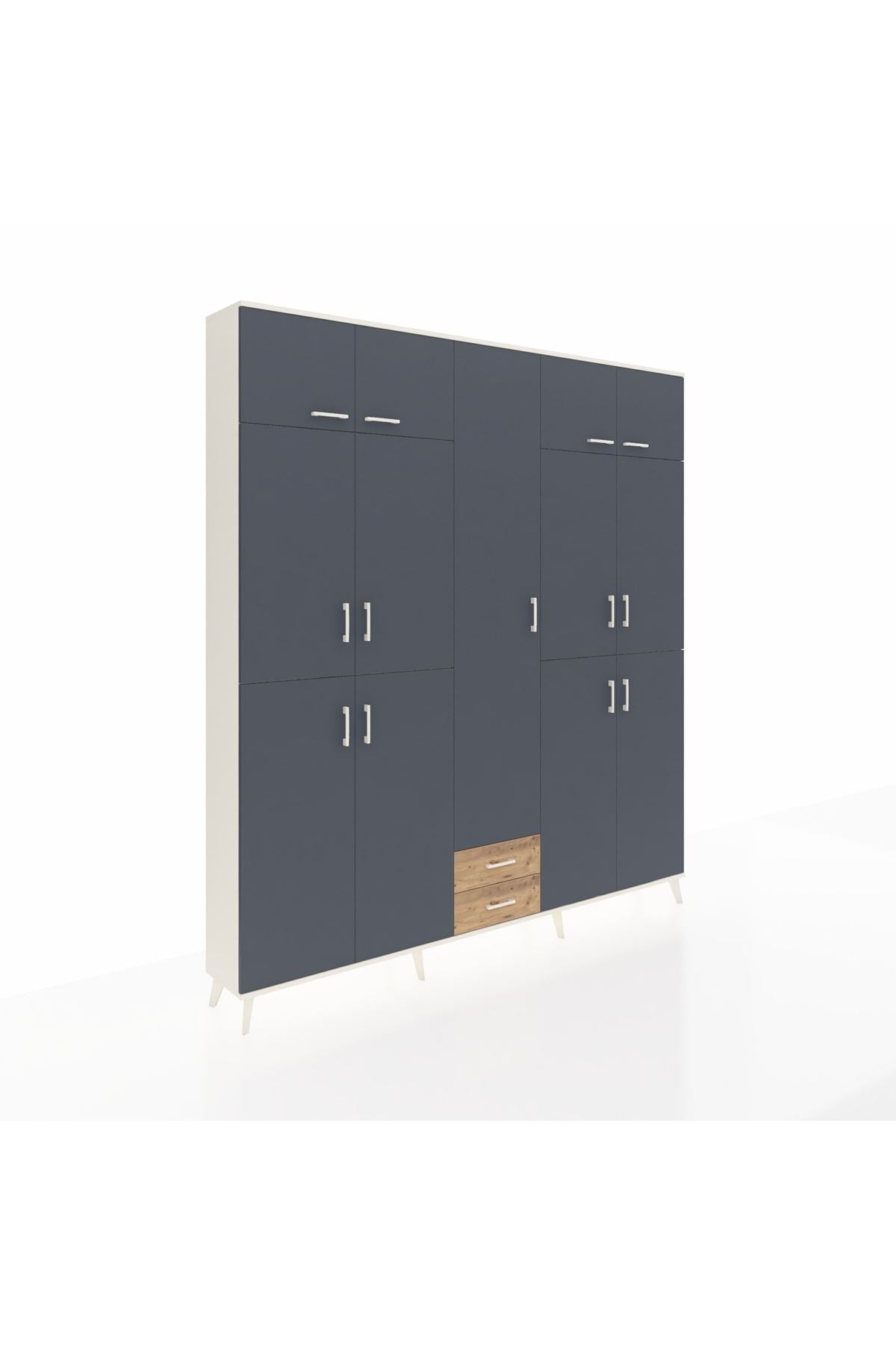 Arges Dolap 10 Raflı 2 Çekmeceli 4 Askılı 220x30x243 Aytaşı-Antrasit/Çam