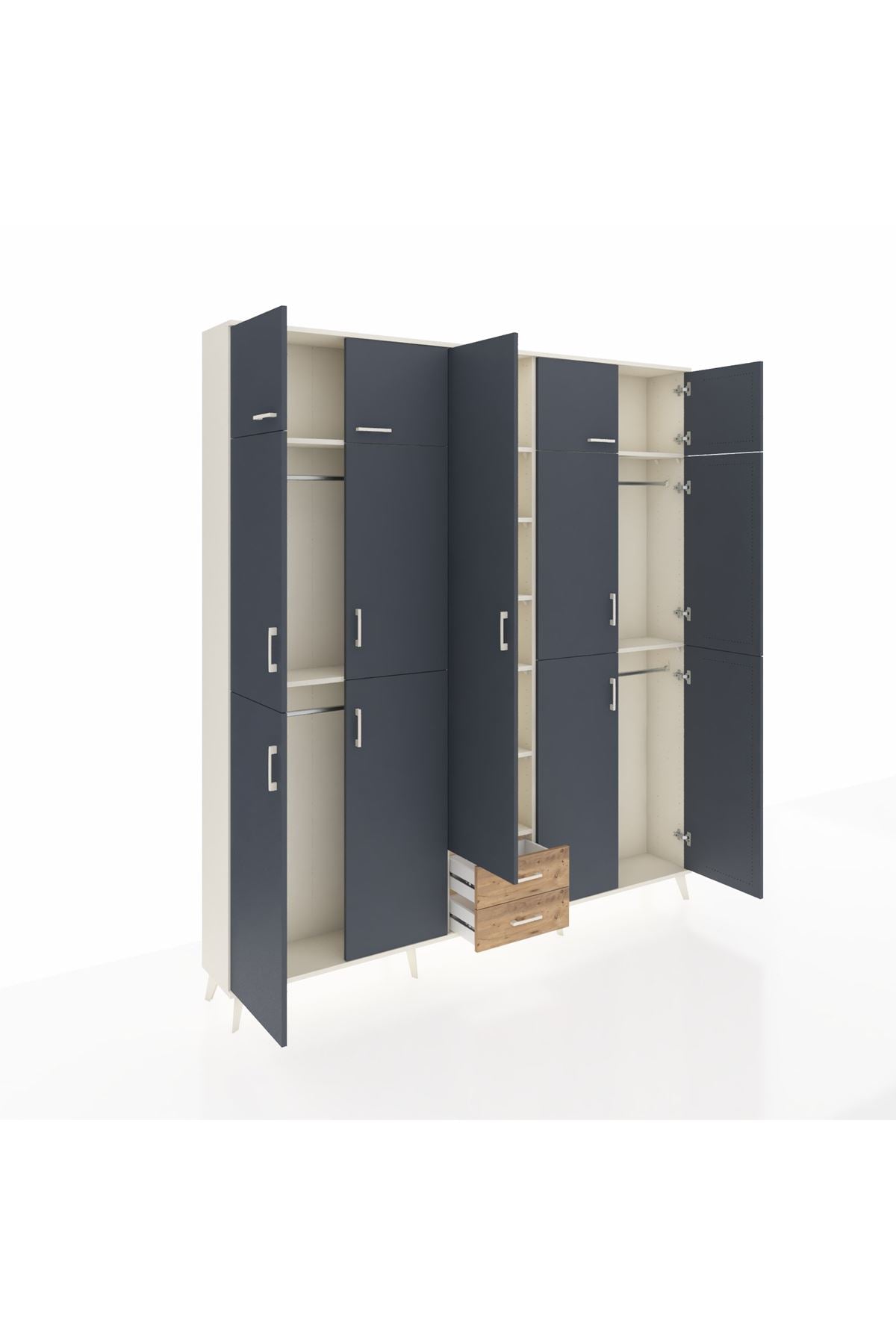 Arges Dolap 10 Raflı 2 Çekmeceli 4 Askılı 220x30x243 Aytaşı-Antrasit/Çam