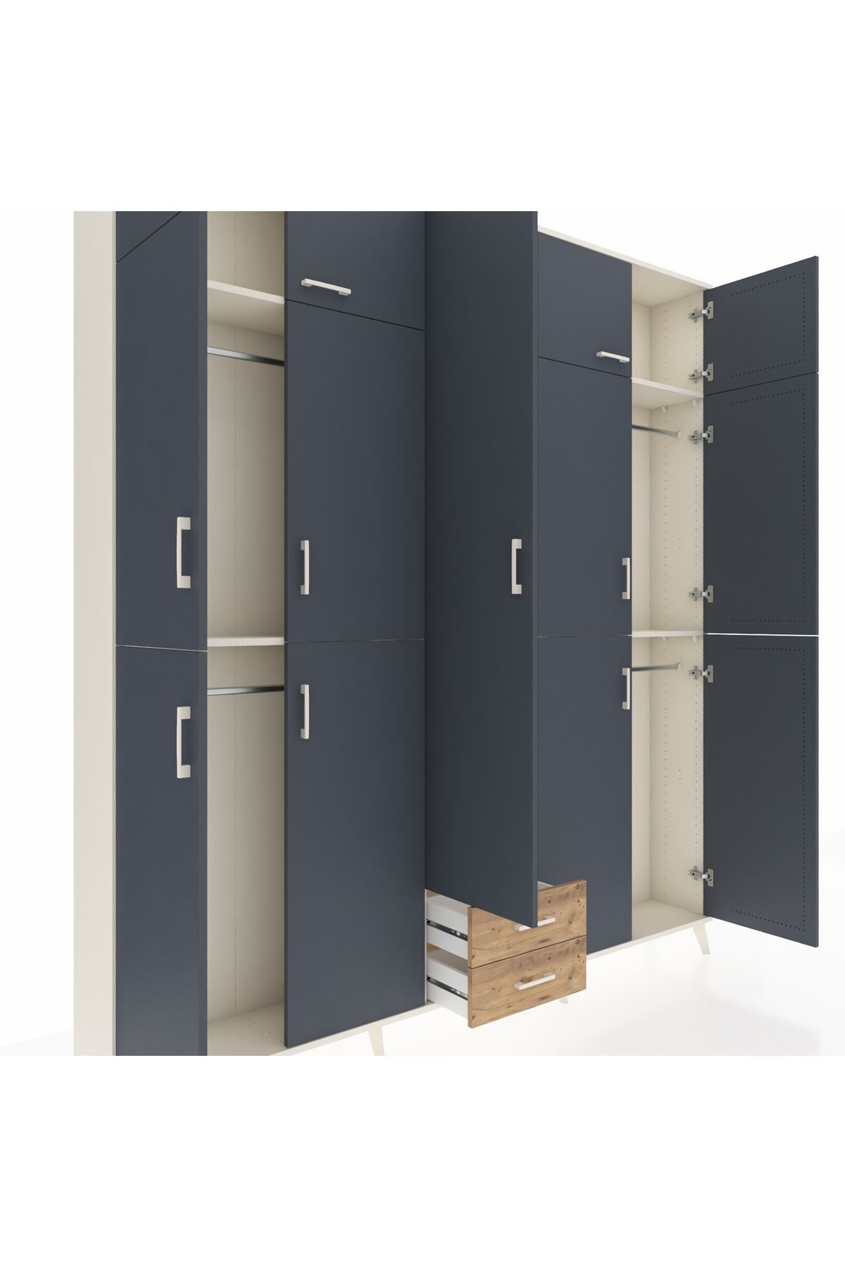 Arges Dolap 10 Raflı 2 Çekmeceli 4 Askılı 220x30x243 Aytaşı-Antrasit/Çam