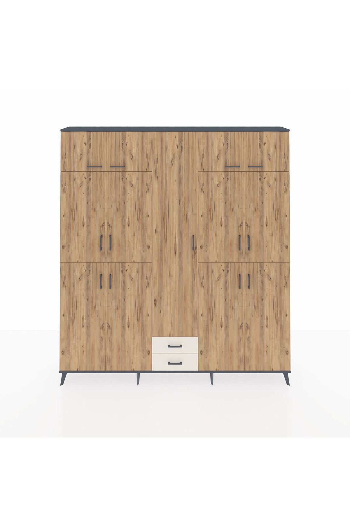 Arges Dolap 10 Raflı 2 Çekmeceli 4 Askılı 220x30x243 Antrasit-Çam/Aytaşı