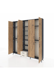 Arges Dolap 10 Raflı 2 Çekmeceli 4 Askılı 220x30x243 Antrasit-Çam/Aytaşı