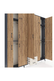 Arges Dolap 10 Raflı 2 Çekmeceli 4 Askılı 220x30x243 Antrasit-Çam/Aytaşı