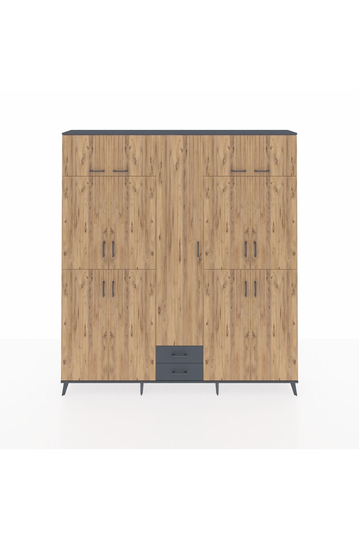 Arges Dolap 10 Raflı 2 Çekmeceli 4 Askılı 220x30x243 Antrasit-Çam/Antrasit