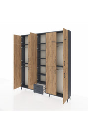 Arges Dolap 10 Raflı 2 Çekmeceli 4 Askılı 220x30x243 Antrasit-Çam/Antrasit