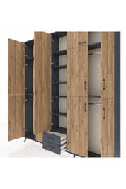 Arges Dolap 10 Raflı 2 Çekmeceli 4 Askılı 220x30x243 Antrasit-Çam/Antrasit