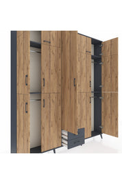 Arges Dolap 10 Raflı 2 Çekmeceli 4 Askılı 220x30x243 Antrasit-Çam/Antrasit