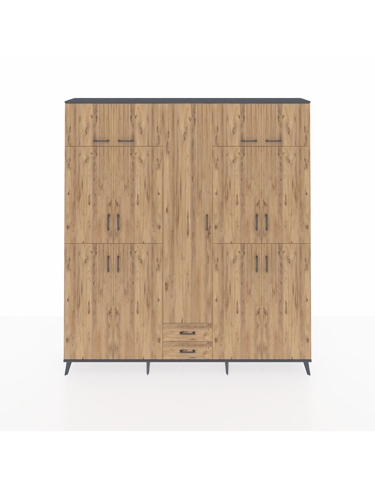 Arges Gardrop 10 Raflı 2 Çekmeceli 4 Askılı 220x30x243 Antrasit-Çam