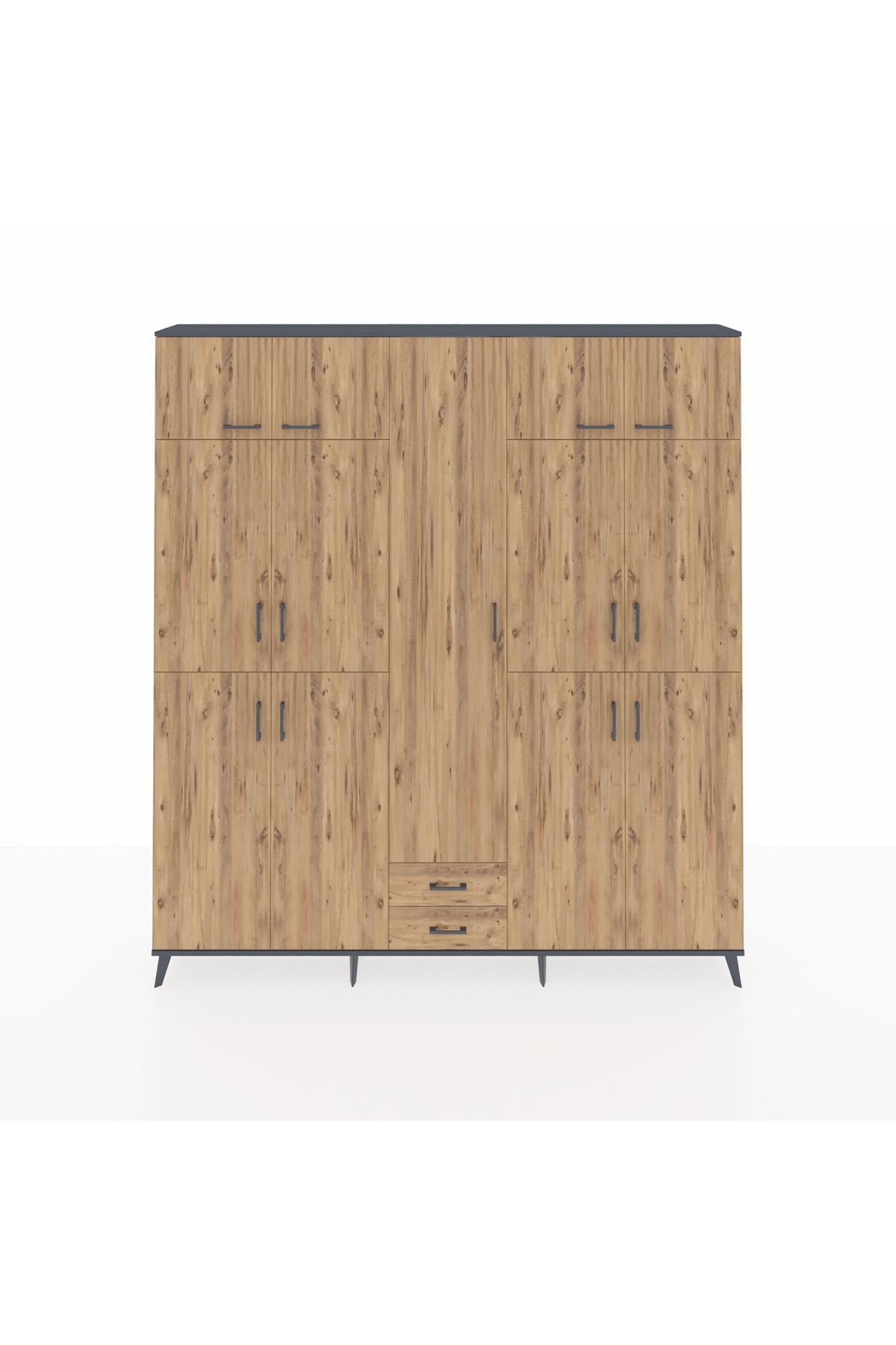 Arges Gardrop 10 Raflı 2 Çekmeceli 4 Askılı 220x30x243 Antrasit-Çam