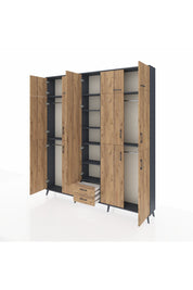 Arges Gardrop 10 Raflı 2 Çekmeceli 4 Askılı 220x30x243 Antrasit-Çam