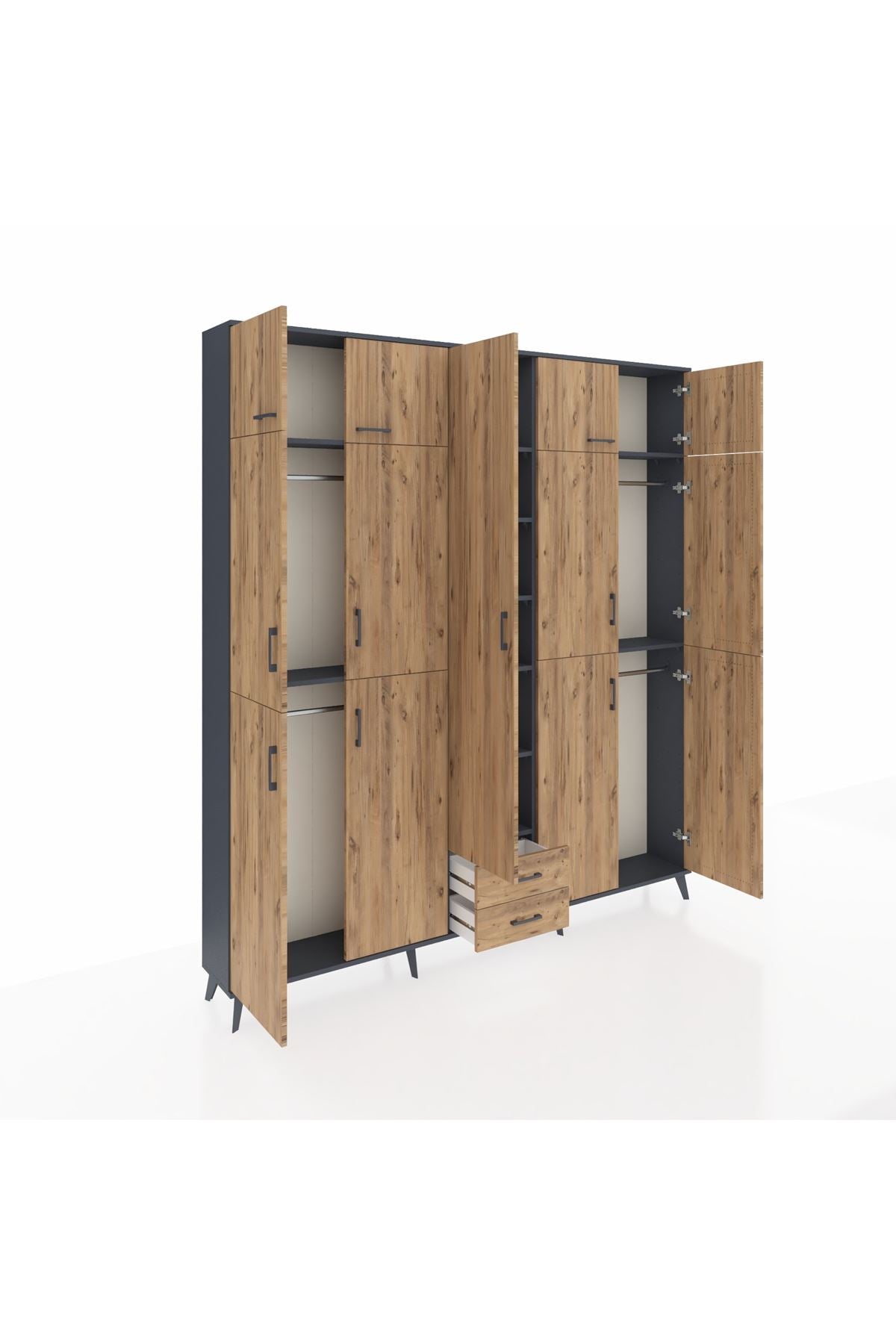 Arges Gardrop 10 Raflı 2 Çekmeceli 4 Askılı 220x30x243 Antrasit-Çam