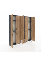 Arges Gardrop 10 Raflı 2 Çekmeceli 4 Askılı 220x30x243 Antrasit-Çam