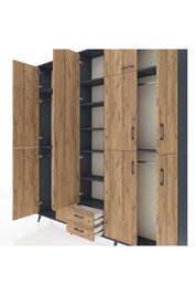 Arges Gardrop 10 Raflı 2 Çekmeceli 4 Askılı 220x30x243 Antrasit-Çam