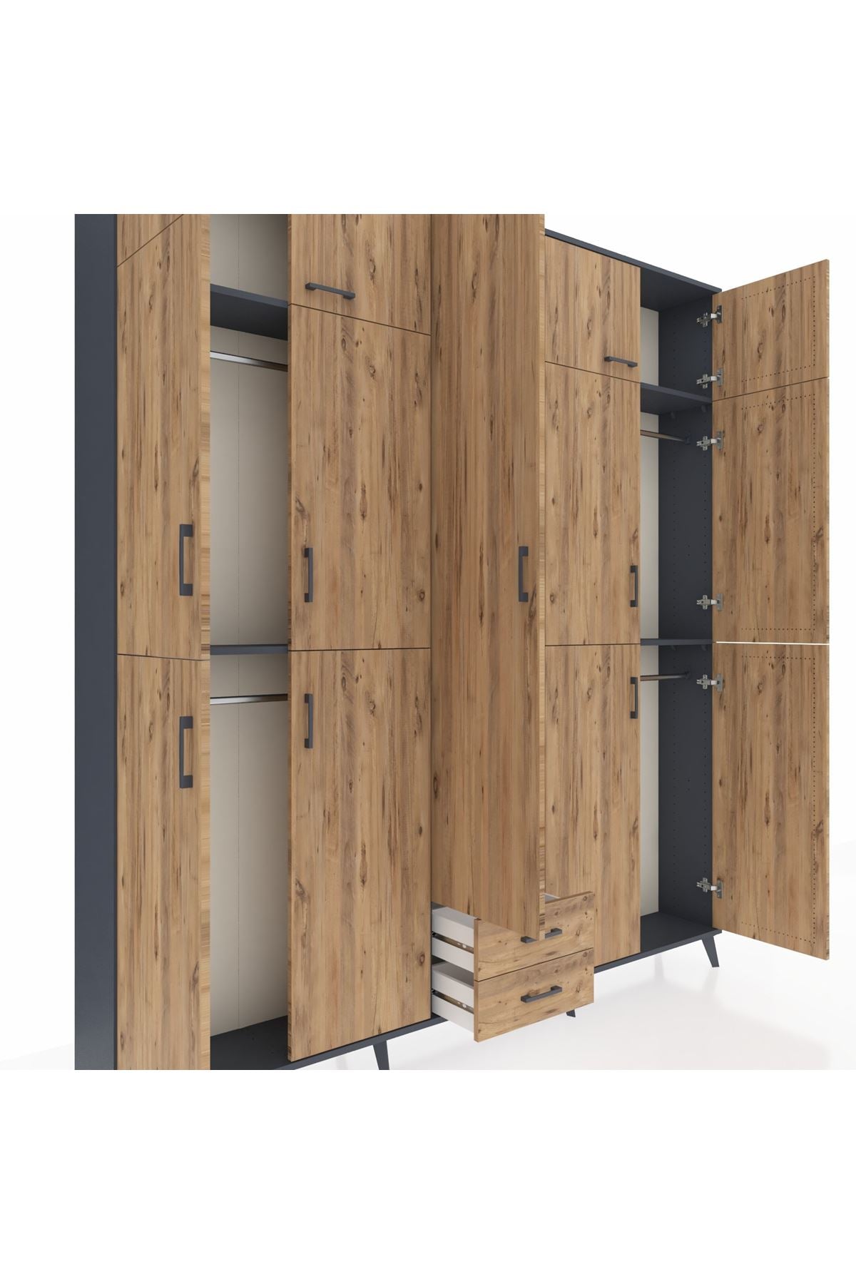 Arges Gardrop 10 Raflı 2 Çekmeceli 4 Askılı 220x30x243 Antrasit-Çam