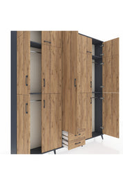 Arges Gardrop 10 Raflı 2 Çekmeceli 4 Askılı 220x30x243 Antrasit-Çam