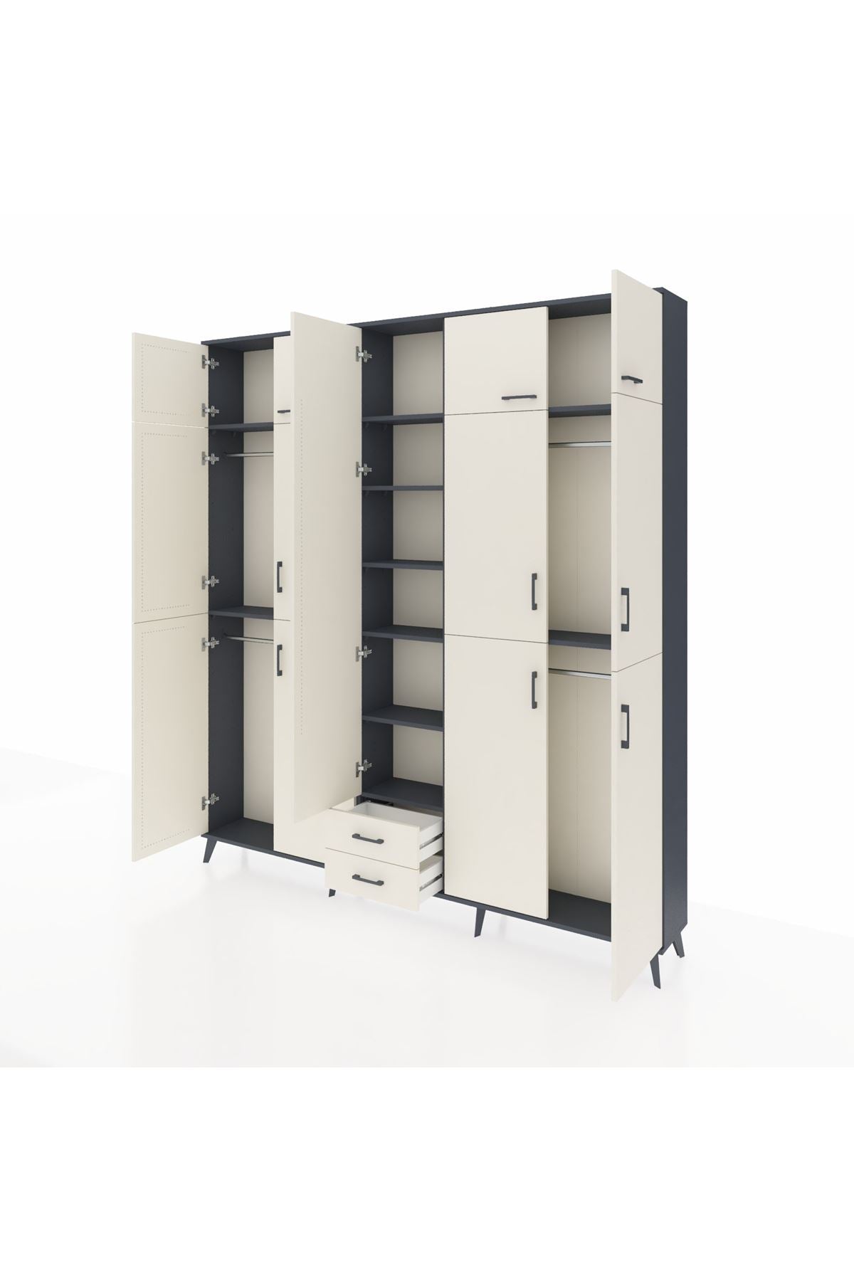 Arges Gardrop 10 Raflı 2 Çekmeceli 4 Askılı 220x30x243 Antrasit-Aytaşı