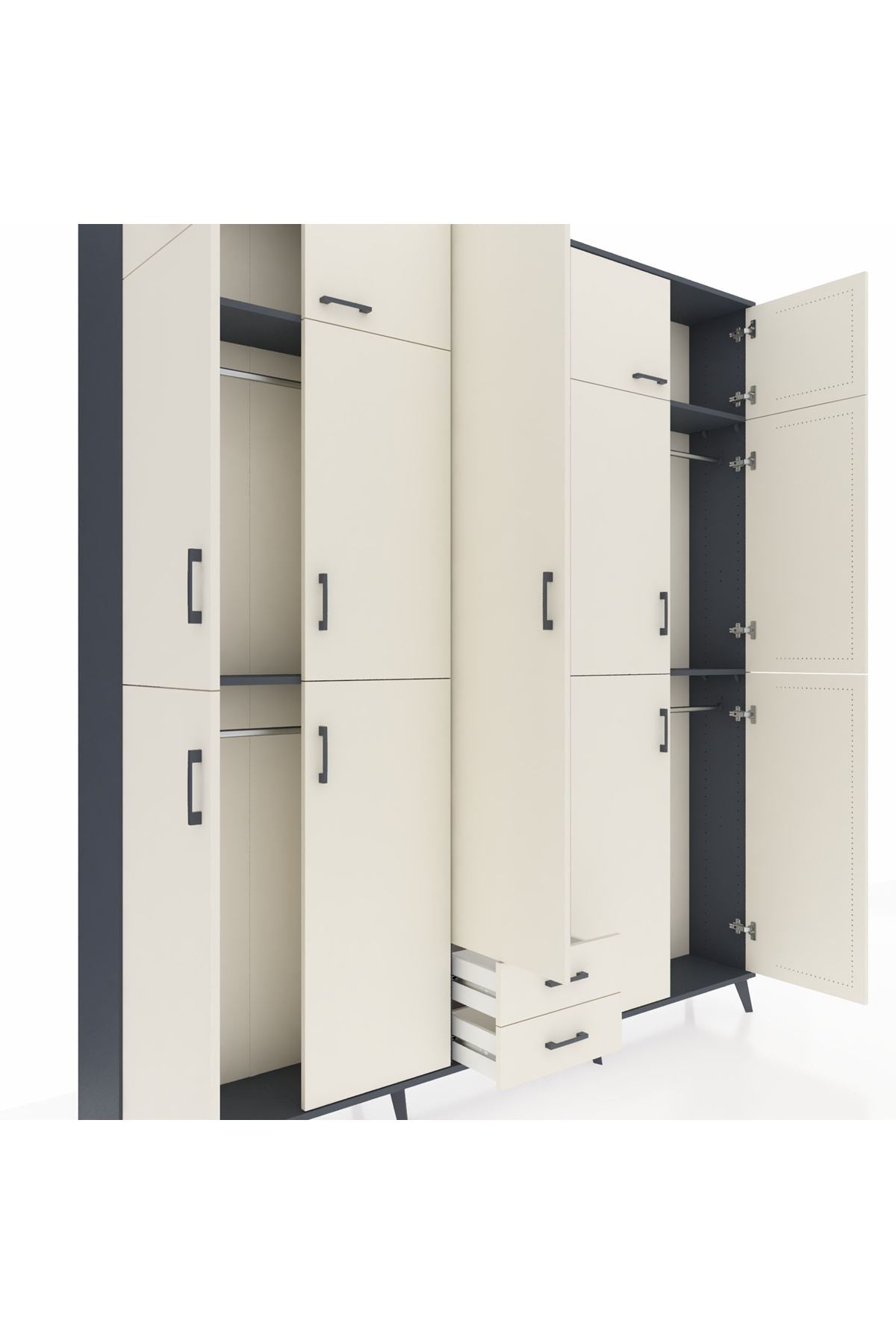 Arges Gardrop 10 Raflı 2 Çekmeceli 4 Askılı 220x30x243 Antrasit-Aytaşı