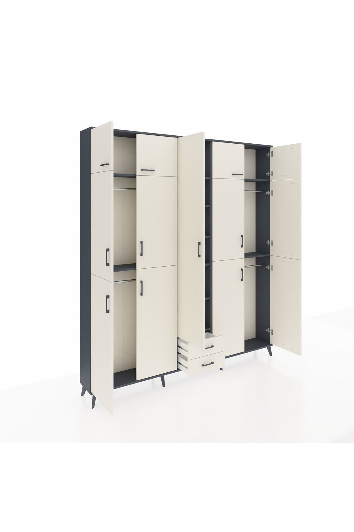 Arges Gardrop 10 Raflı 2 Çekmeceli 4 Askılı 220x30x243 Antrasit-Aytaşı