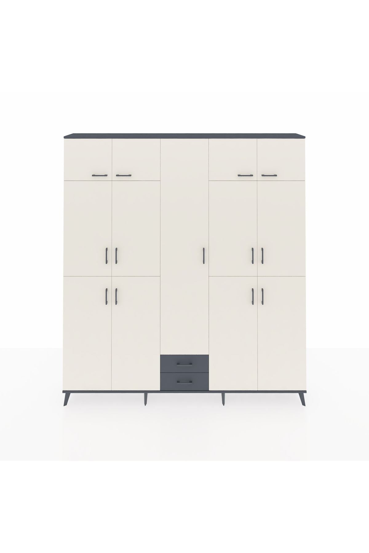 Arges Dolap 10 Raflı 2 Çekmeceli 4 Askılı 220x30x243 Antrasit-Aytaşı/Antrasit