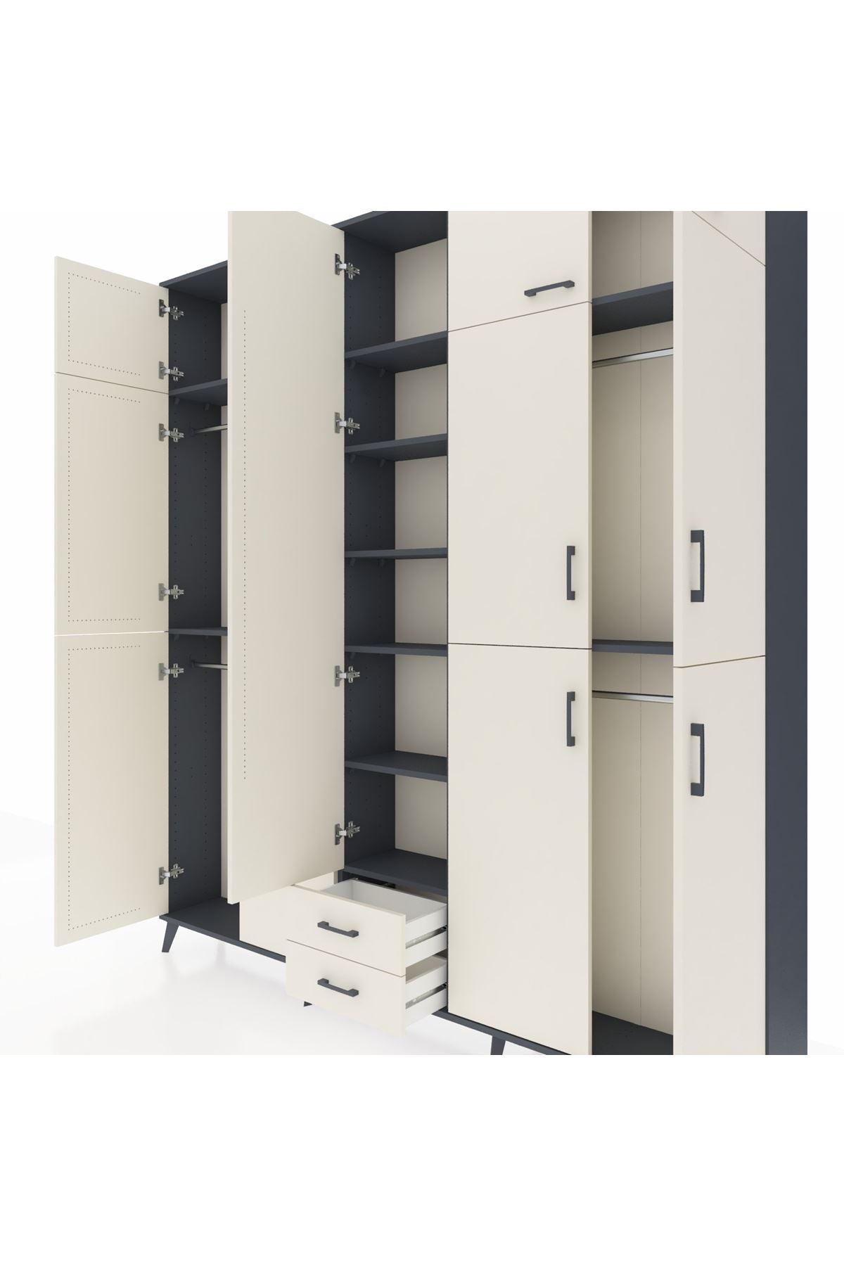 Arges Gardrop 10 Raflı 2 Çekmeceli 4 Askılı 220x30x243 Antrasit-Aytaşı