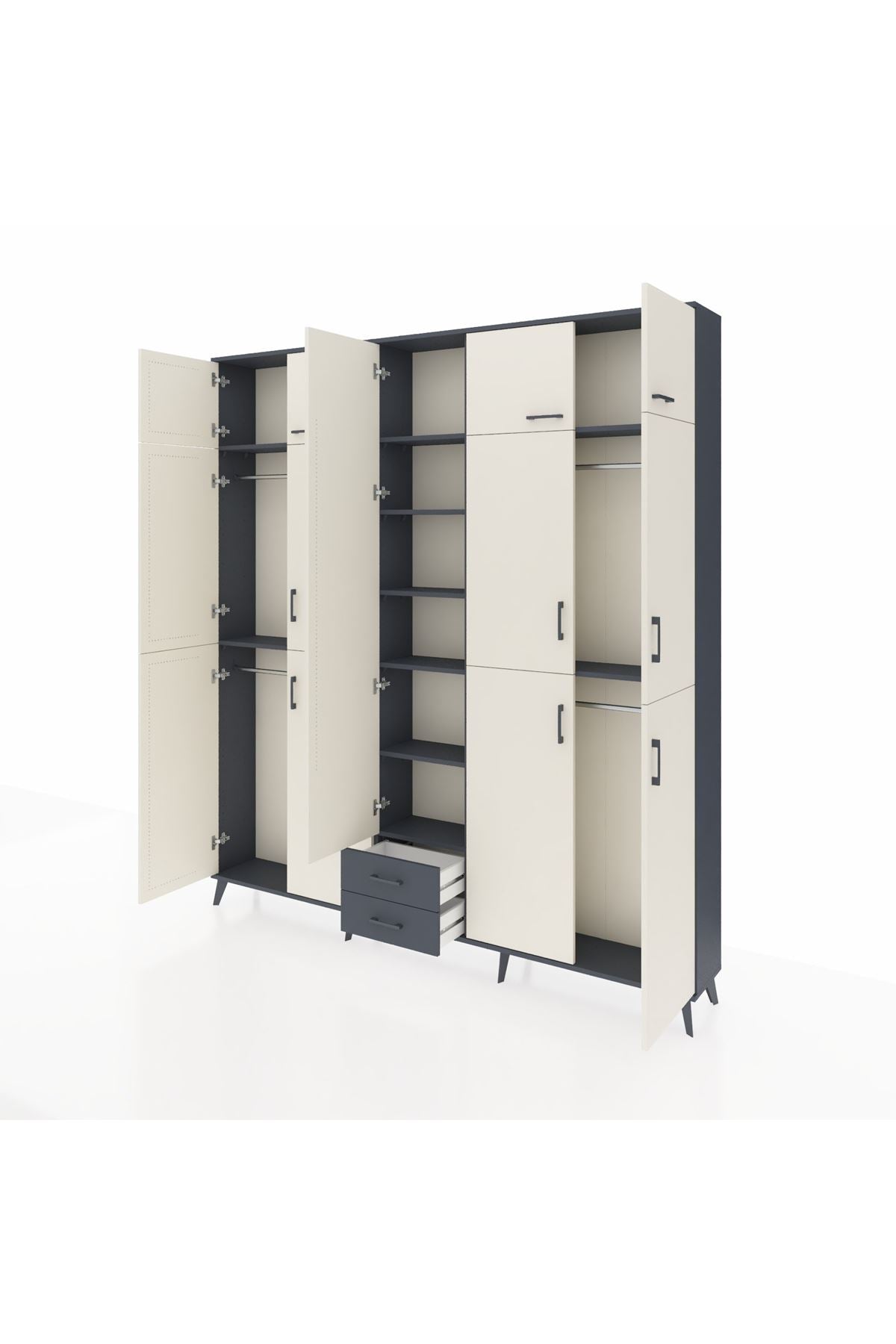 Arges Dolap 10 Raflı 2 Çekmeceli 4 Askılı 220x30x243 Antrasit-Aytaşı/Antrasit