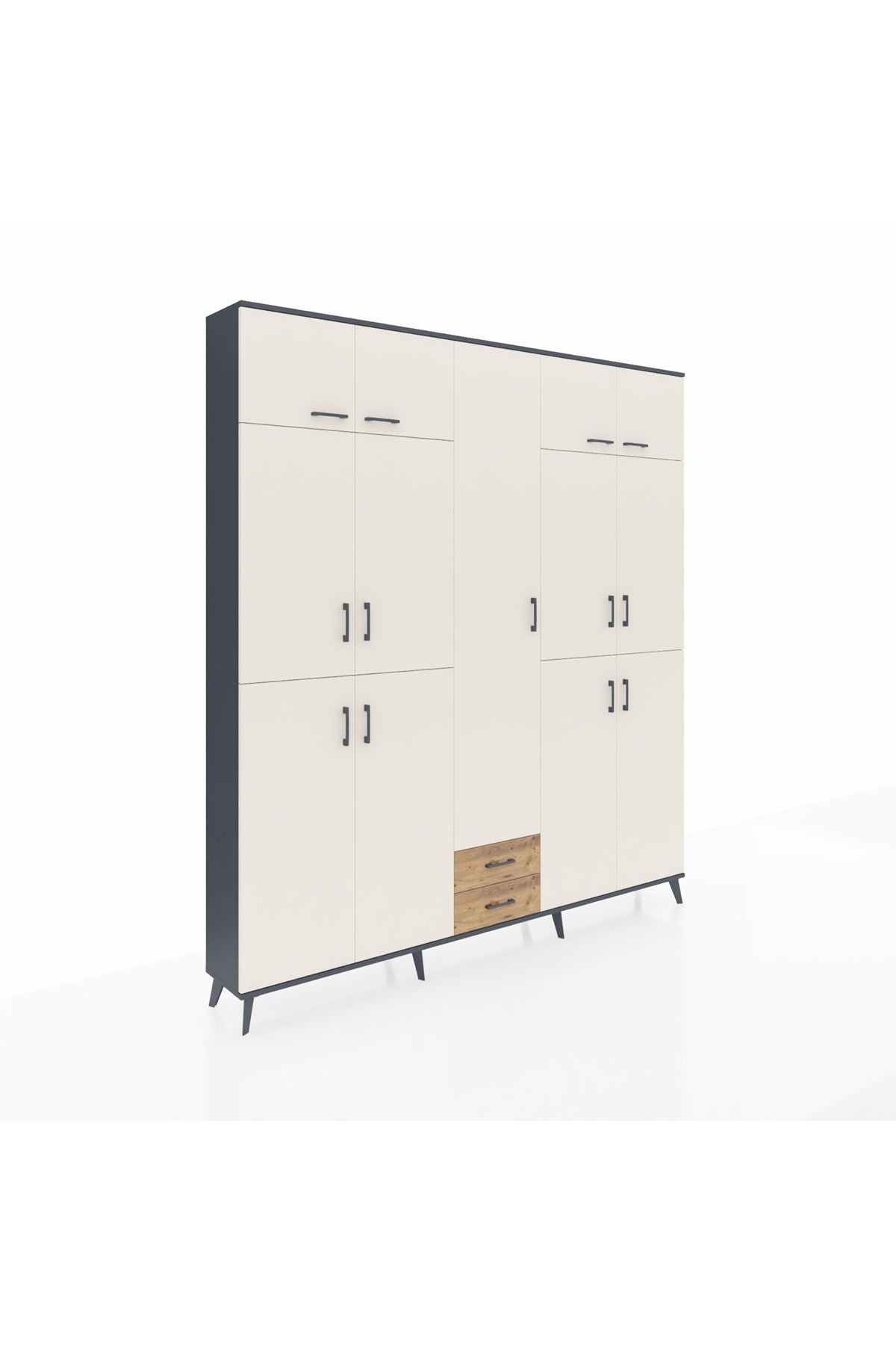 Arges Dolap 10 Raflı 2 Çekmeceli 4 Askılı 220x30x243 Antrasit-Aytaşı/Çam