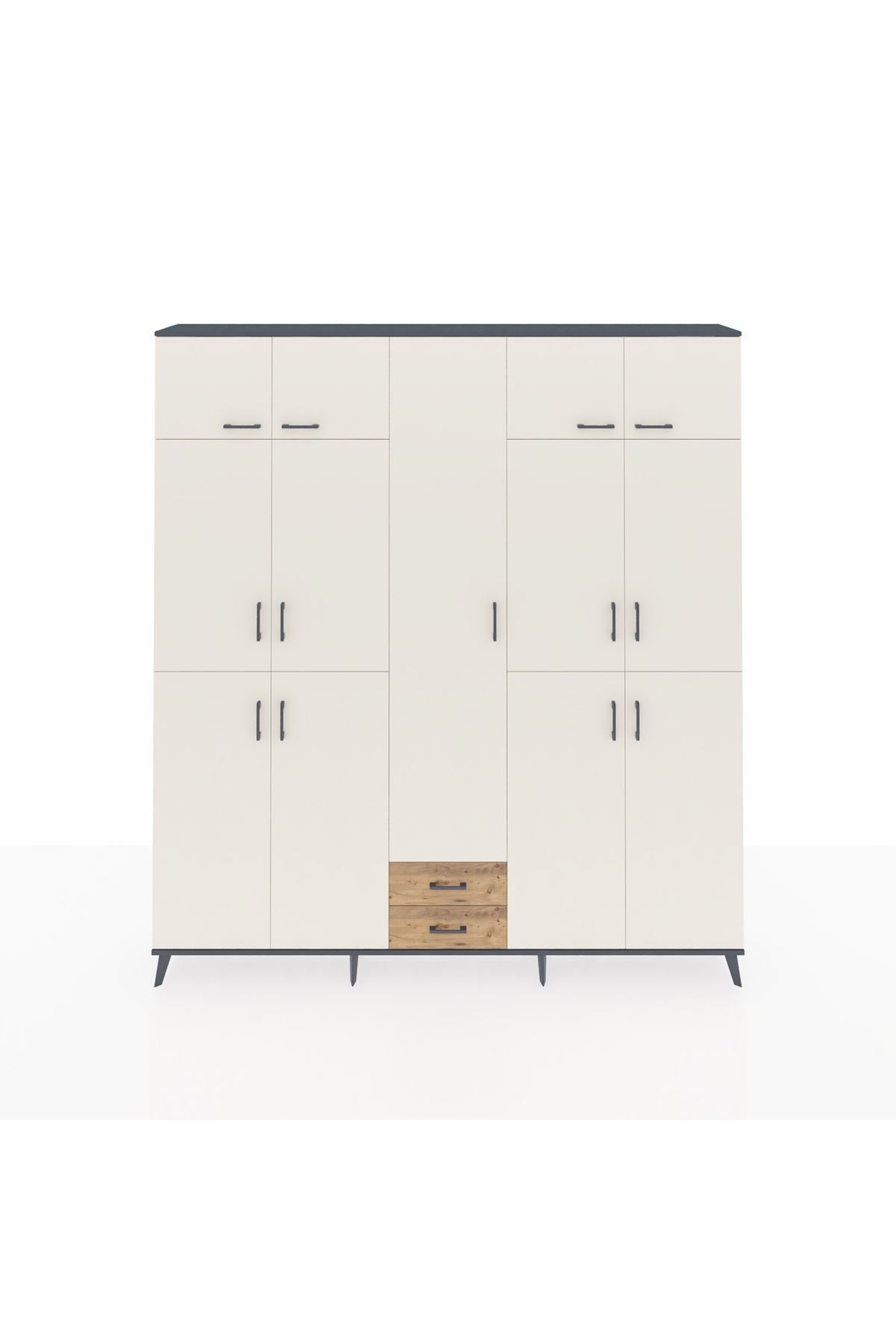 Arges Dolap 10 Raflı 2 Çekmeceli 4 Askılı 220x30x243 Antrasit-Aytaşı/Çam